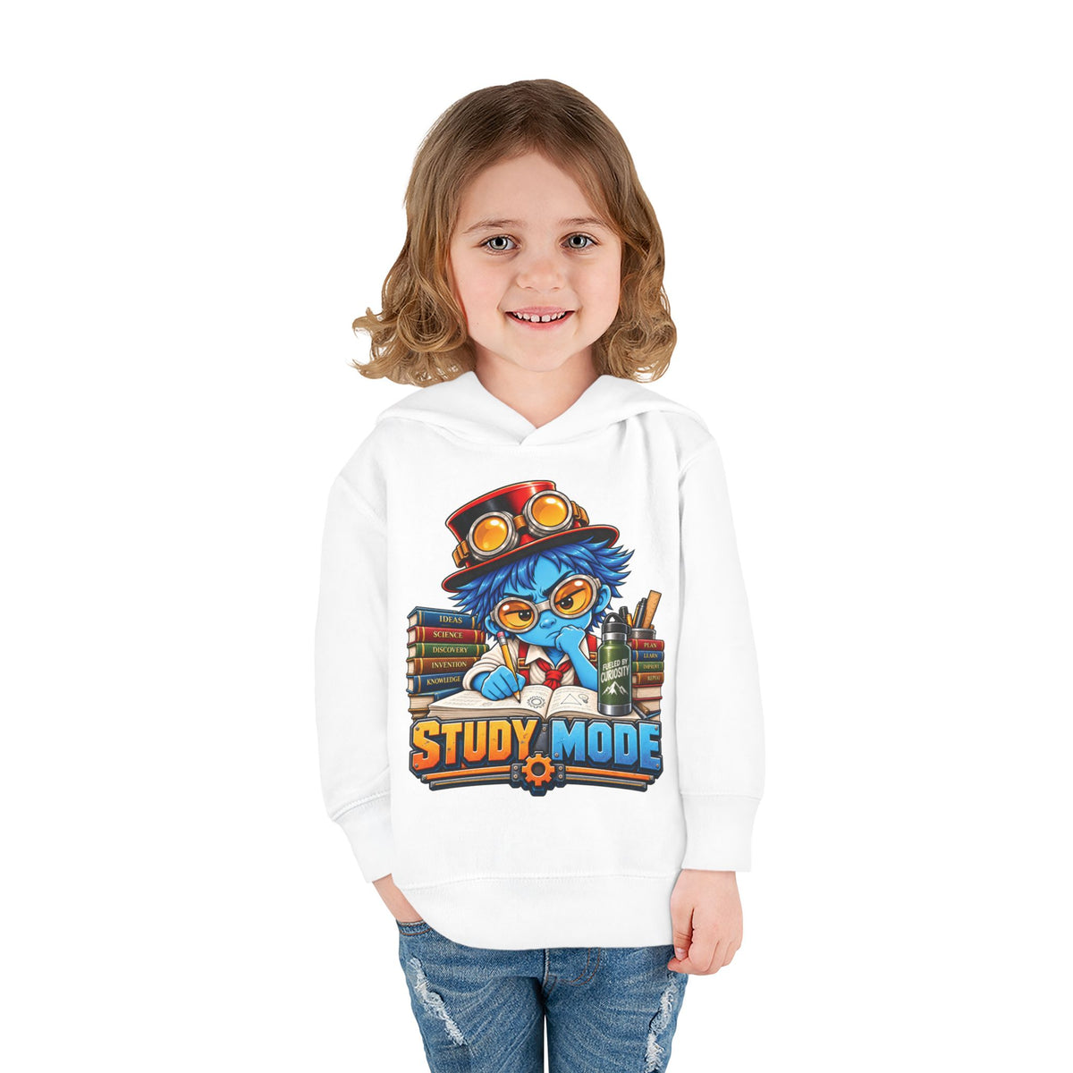 Toddler Hoodie - 'Study Mode' Cute Steampunk Student Graphic Pullover