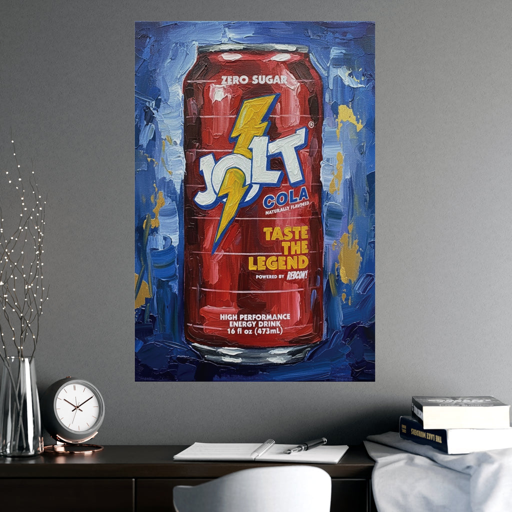 Jolt Cola Electric Pop Art | Bold Red Can on Textured Blue
