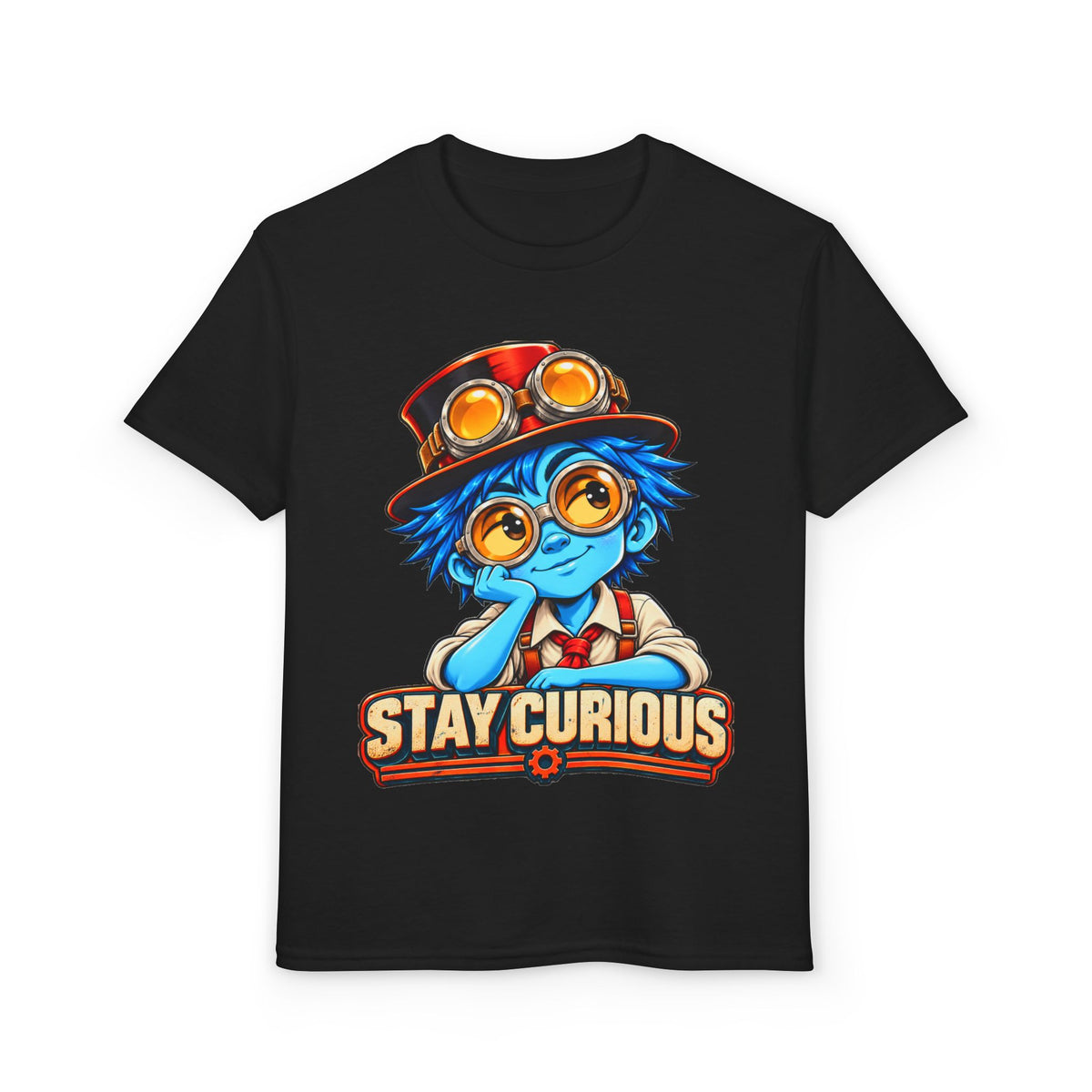 Stay Curious Kids T‑Shirt — Cute Steampunk Explorer Youth Tee