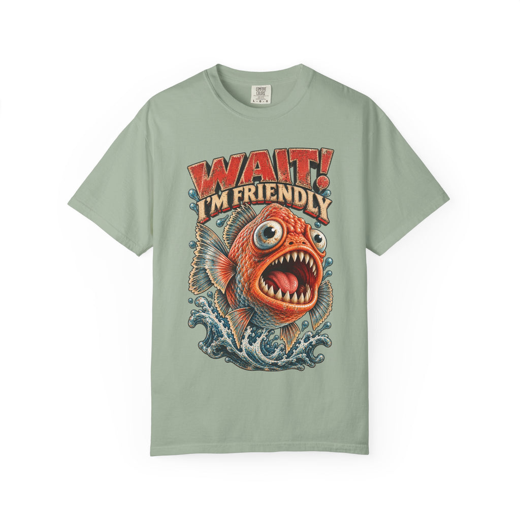 Wait I'm Friendly Fish Tee - Vintage Piranha Graphic T-Shirt