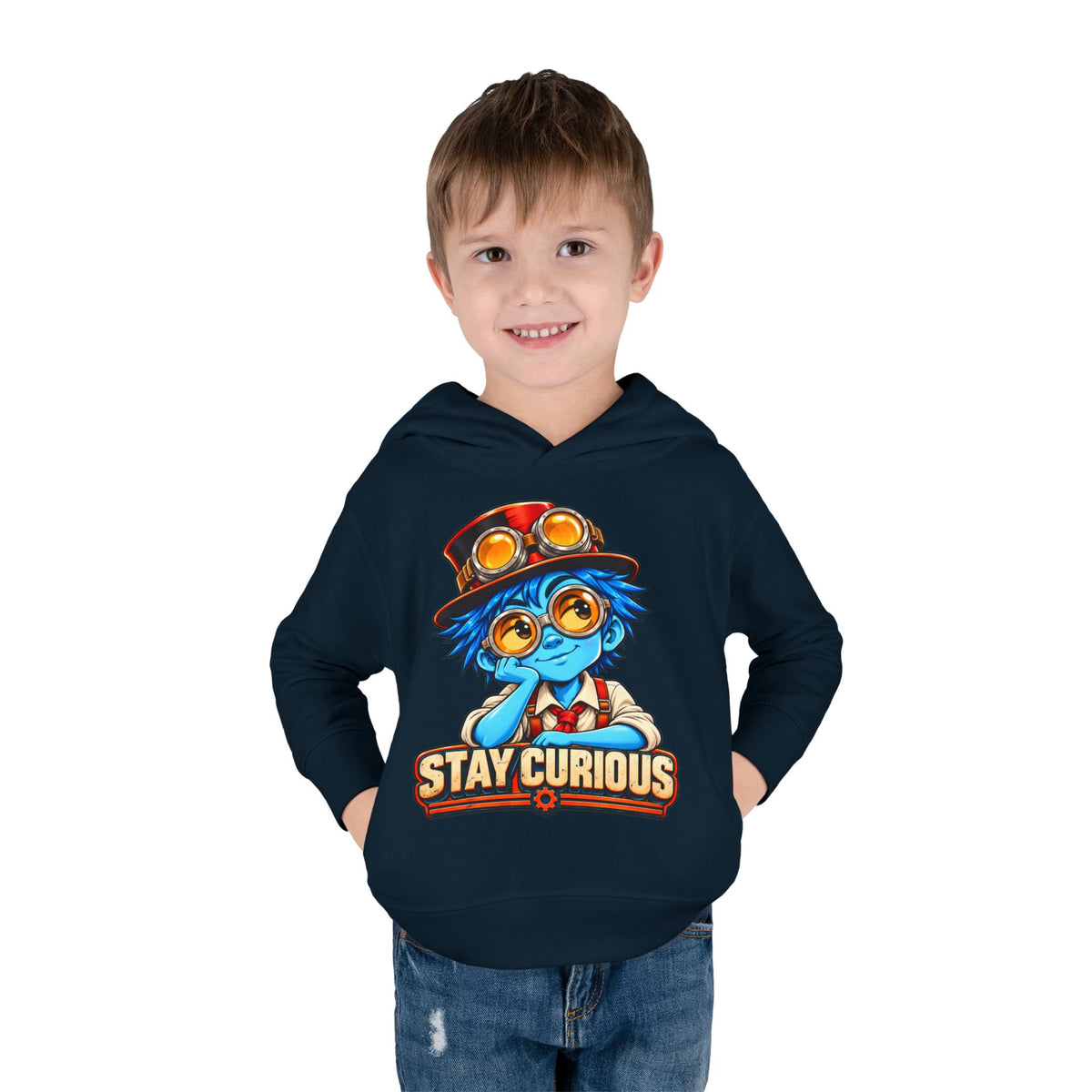Toddler Hoodie — "Stay Curious" Blue Explorer Pullover