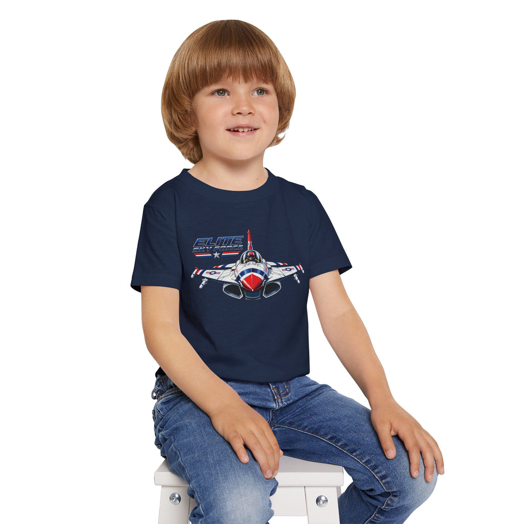 Toddler T‑Shirt — Vintage Jet Fighter Graphic (Patriotic Red, White & Blue)
