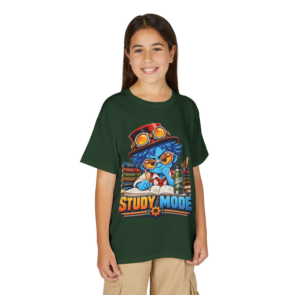 Youth "Study Mode" T-Shirt — Cute Steampunk Student Graphic Tee