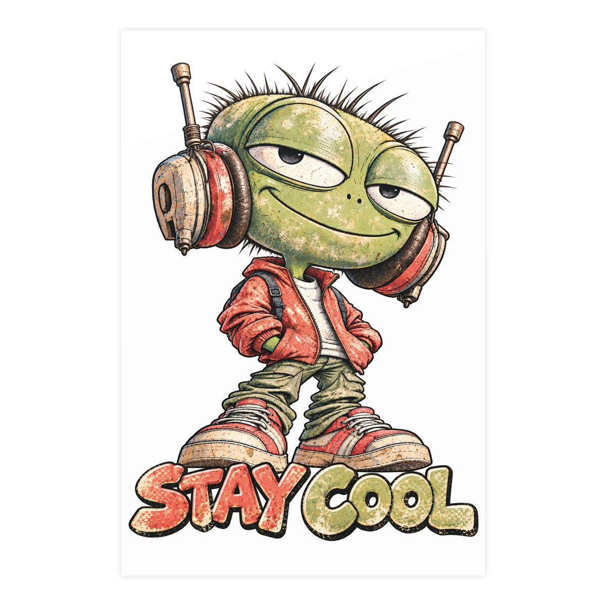 Stay Cool Retro Headphone Character | Vintage Distressed Music Lover Graphic