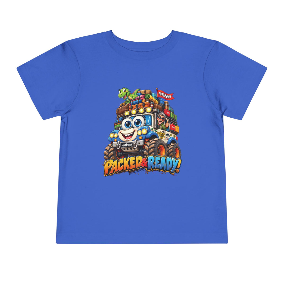 Toddler Tee — 'Packed & Ready' Cartoon Monster Truck Travel Shirt
