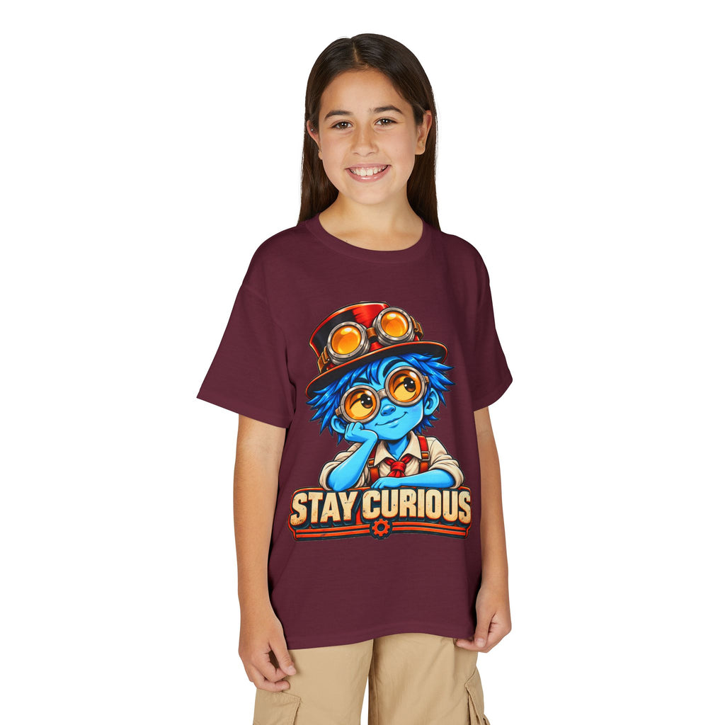 Stay Curious Kids T‑Shirt — Cute Steampunk Explorer Youth Tee
