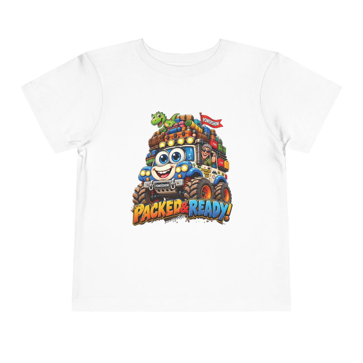 Toddler Tee — 'Packed & Ready' Cartoon Monster Truck Travel Shirt