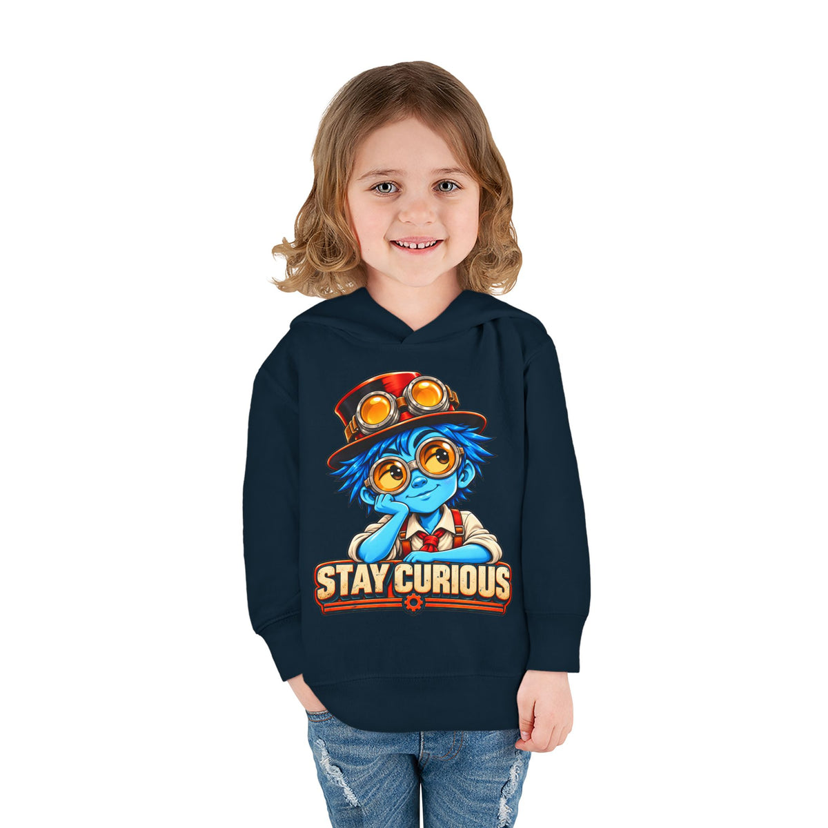 Toddler Hoodie — "Stay Curious" Blue Explorer Pullover