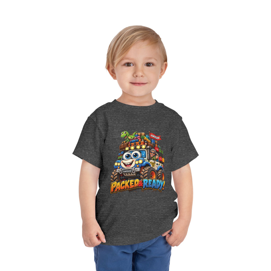 Toddler Tee — 'Packed & Ready' Cartoon Monster Truck Travel Shirt