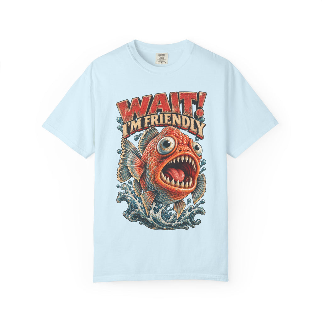 Wait I'm Friendly Fish Tee - Vintage Piranha Graphic T-Shirt