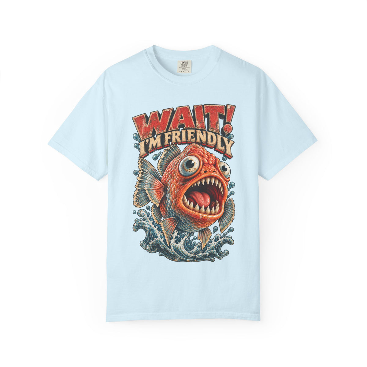 Wait I'm Friendly Fish Tee - Vintage Piranha Graphic T-Shirt