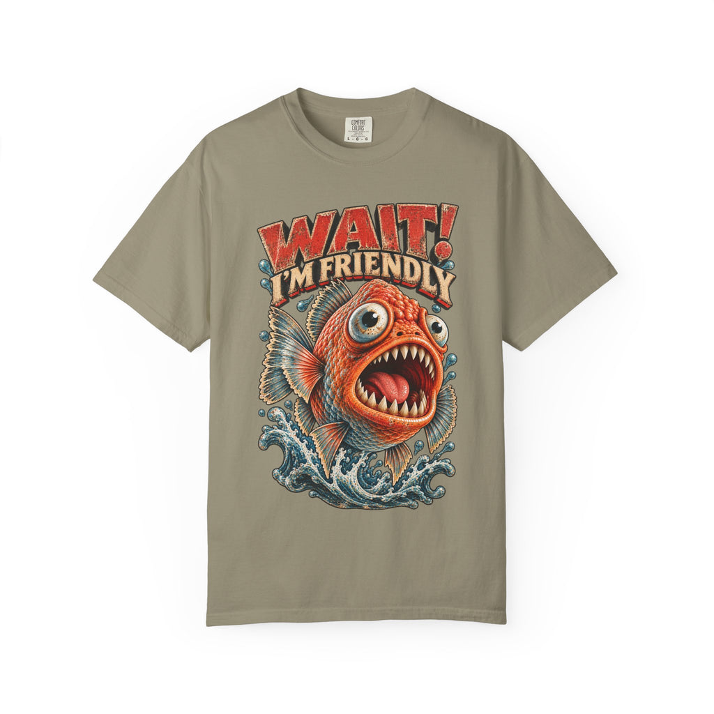 Wait I'm Friendly Fish Tee - Vintage Piranha Graphic T-Shirt