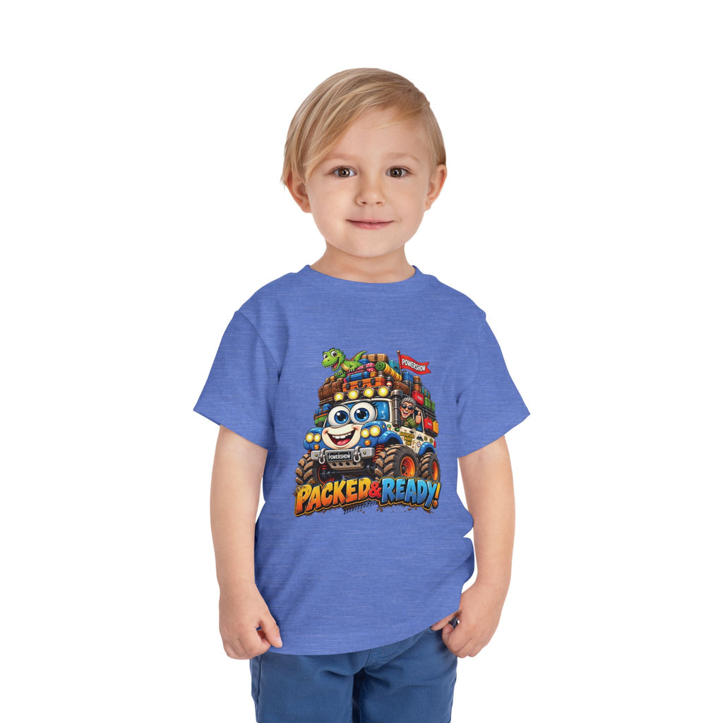 Toddler Tee — 'Packed & Ready' Cartoon Monster Truck Travel Shirt