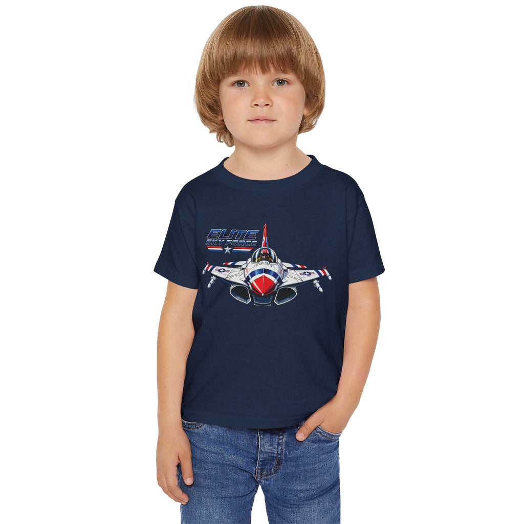 Toddler T‑Shirt — Vintage Jet Fighter Graphic (Patriotic Red, White & Blue)