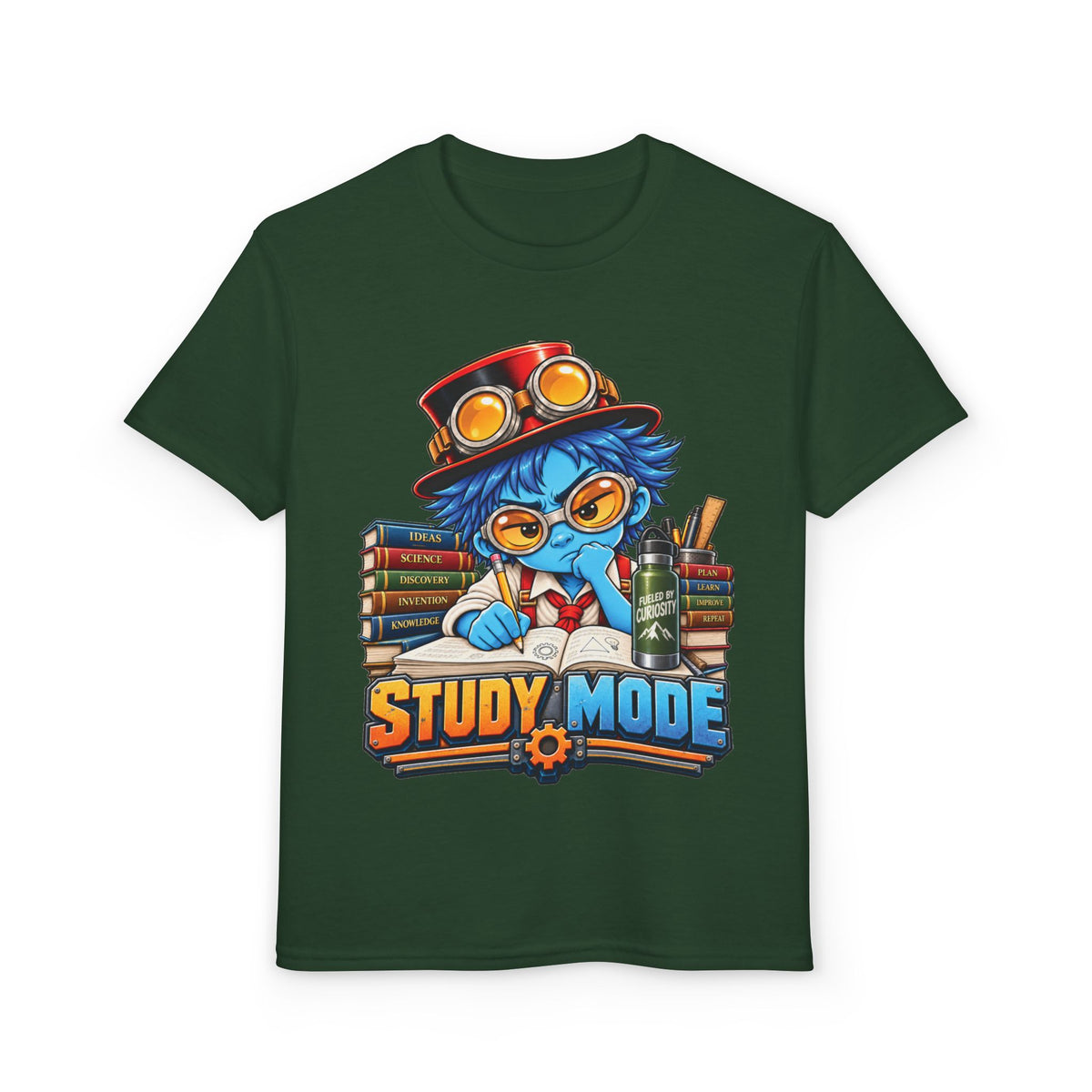 Youth "Study Mode" T-Shirt — Cute Steampunk Student Graphic Tee