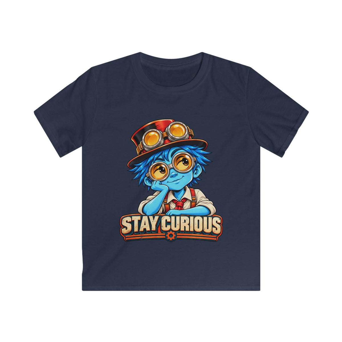 Kids Tee — "Stay Curious" Steampunk Explorer Graphic