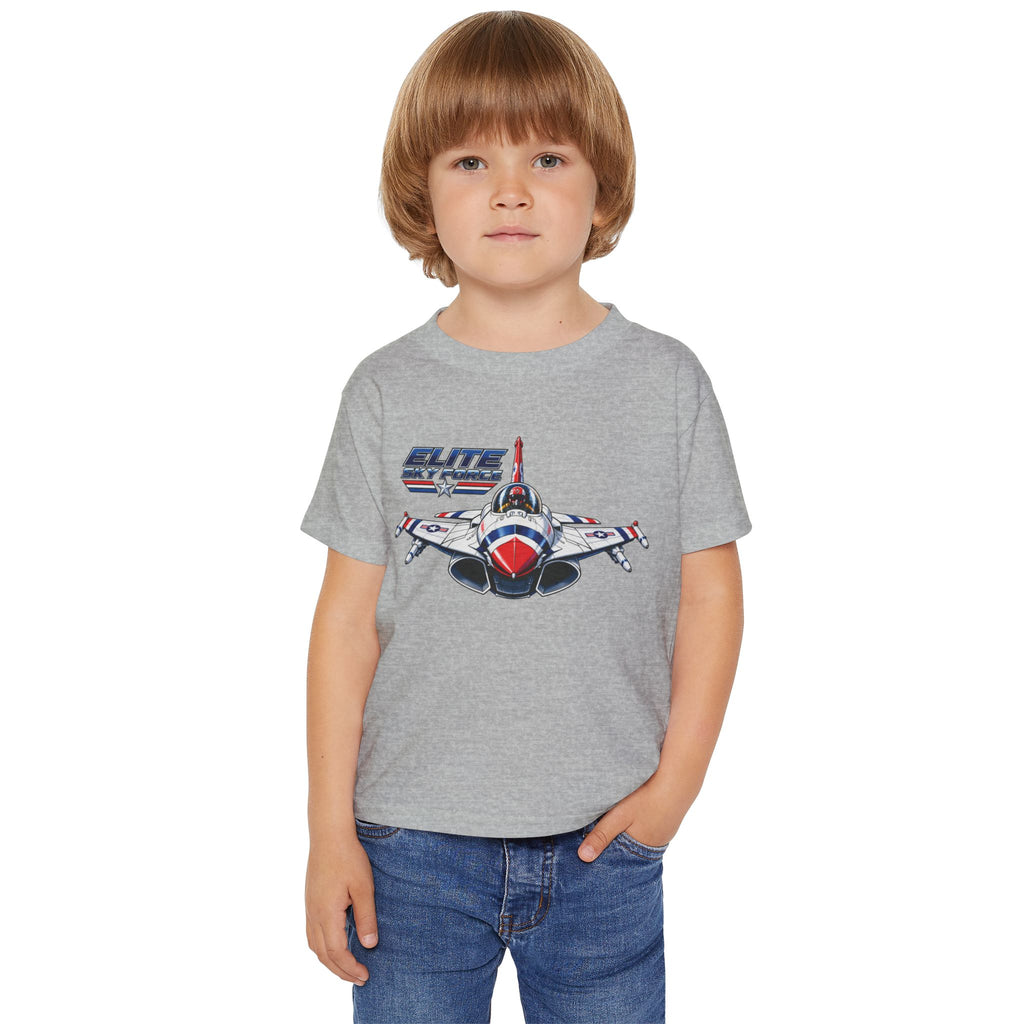 Toddler T‑Shirt — Vintage Jet Fighter Graphic (Patriotic Red, White & Blue)