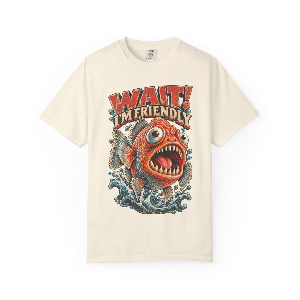 Wait I'm Friendly Fish Tee - Vintage Piranha Graphic T-Shirt
