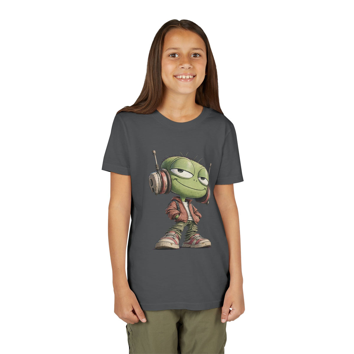 Youth Tee — Cool Green Dude with Headphones Graphic
