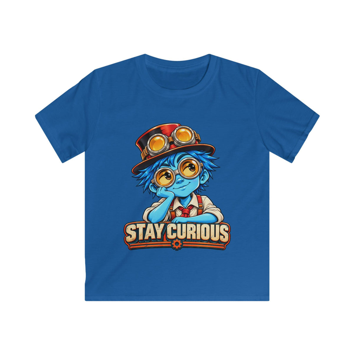 Kids Tee — "Stay Curious" Steampunk Explorer Graphic