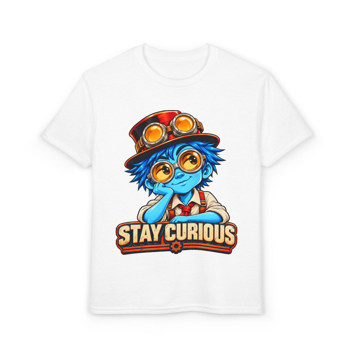 Stay Curious Kids T‑Shirt — Cute Steampunk Explorer Youth Tee
