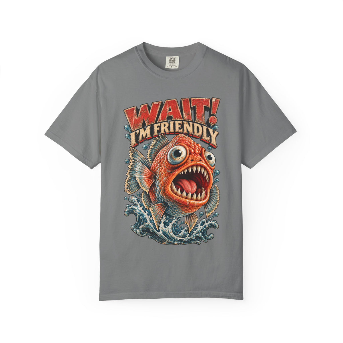 Wait I'm Friendly Fish Tee - Vintage Piranha Graphic T-Shirt