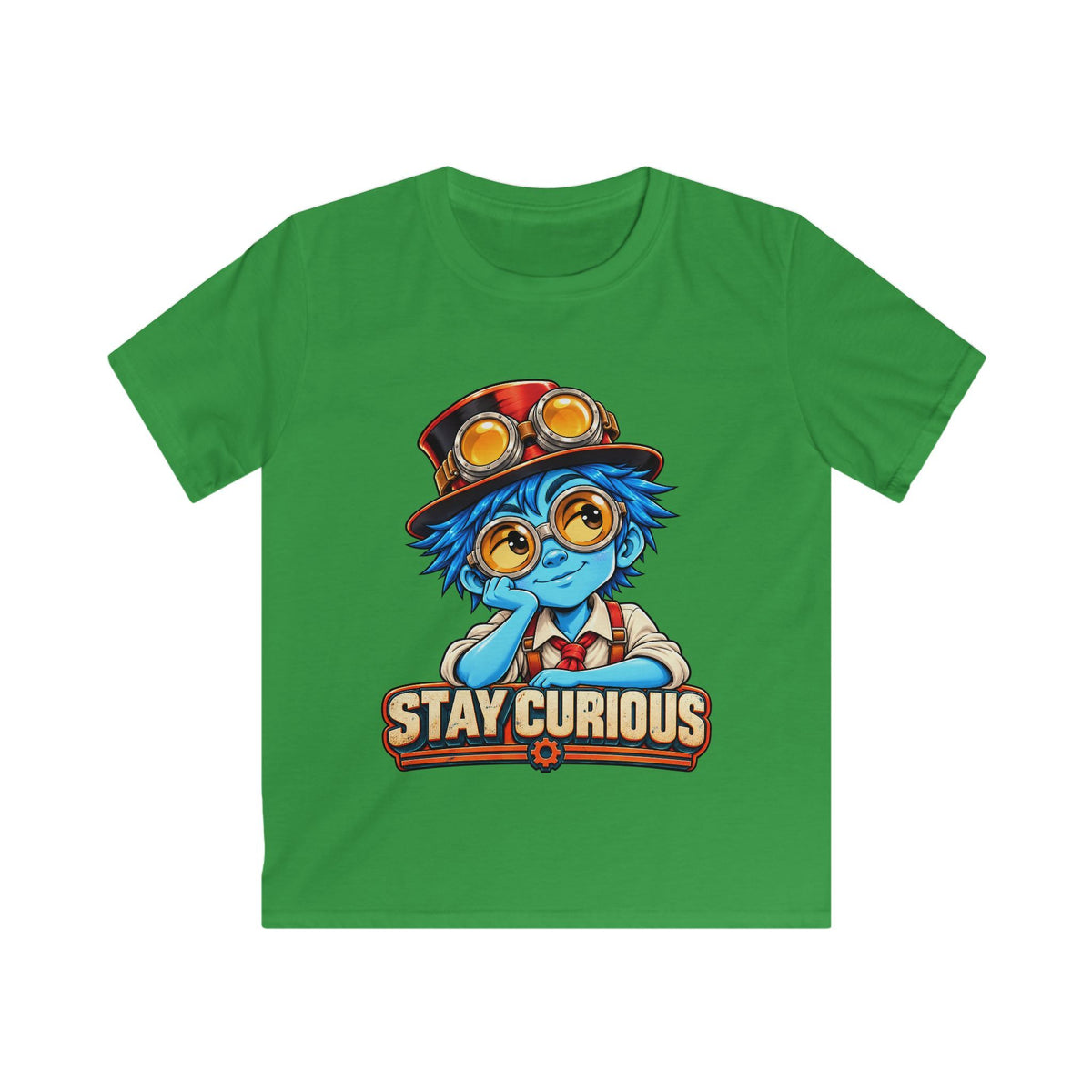 Kids Tee — "Stay Curious" Steampunk Explorer Graphic