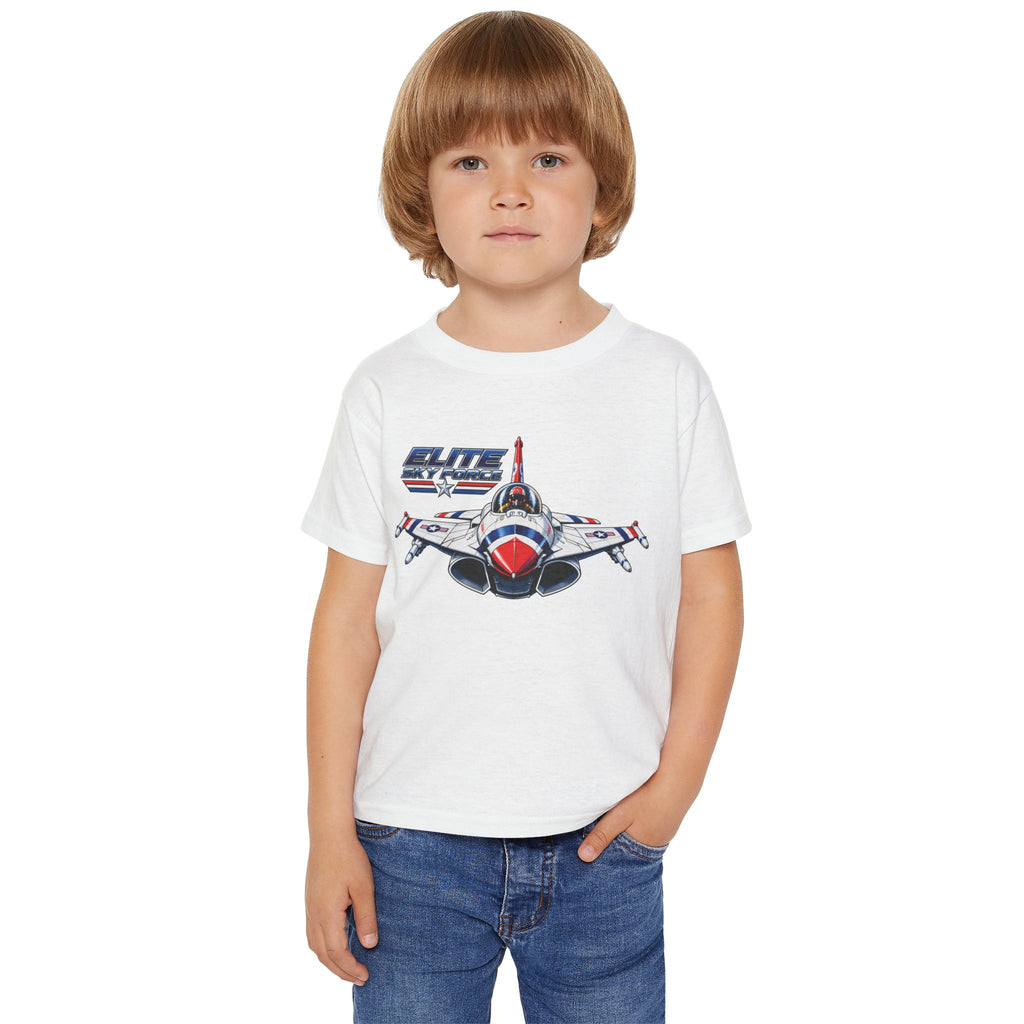 Toddler T‑Shirt — Vintage Jet Fighter Graphic (Patriotic Red, White & Blue)