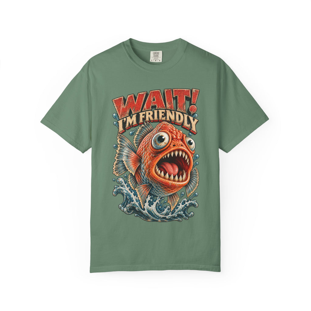 Wait I'm Friendly Fish Tee - Vintage Piranha Graphic T-Shirt