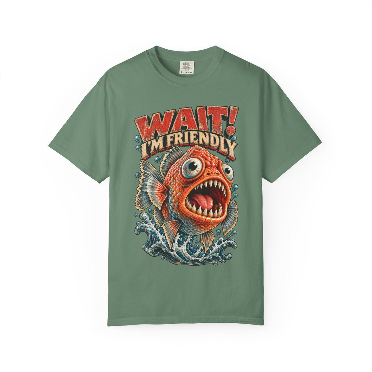 Wait I'm Friendly Fish Tee - Vintage Piranha Graphic T-Shirt