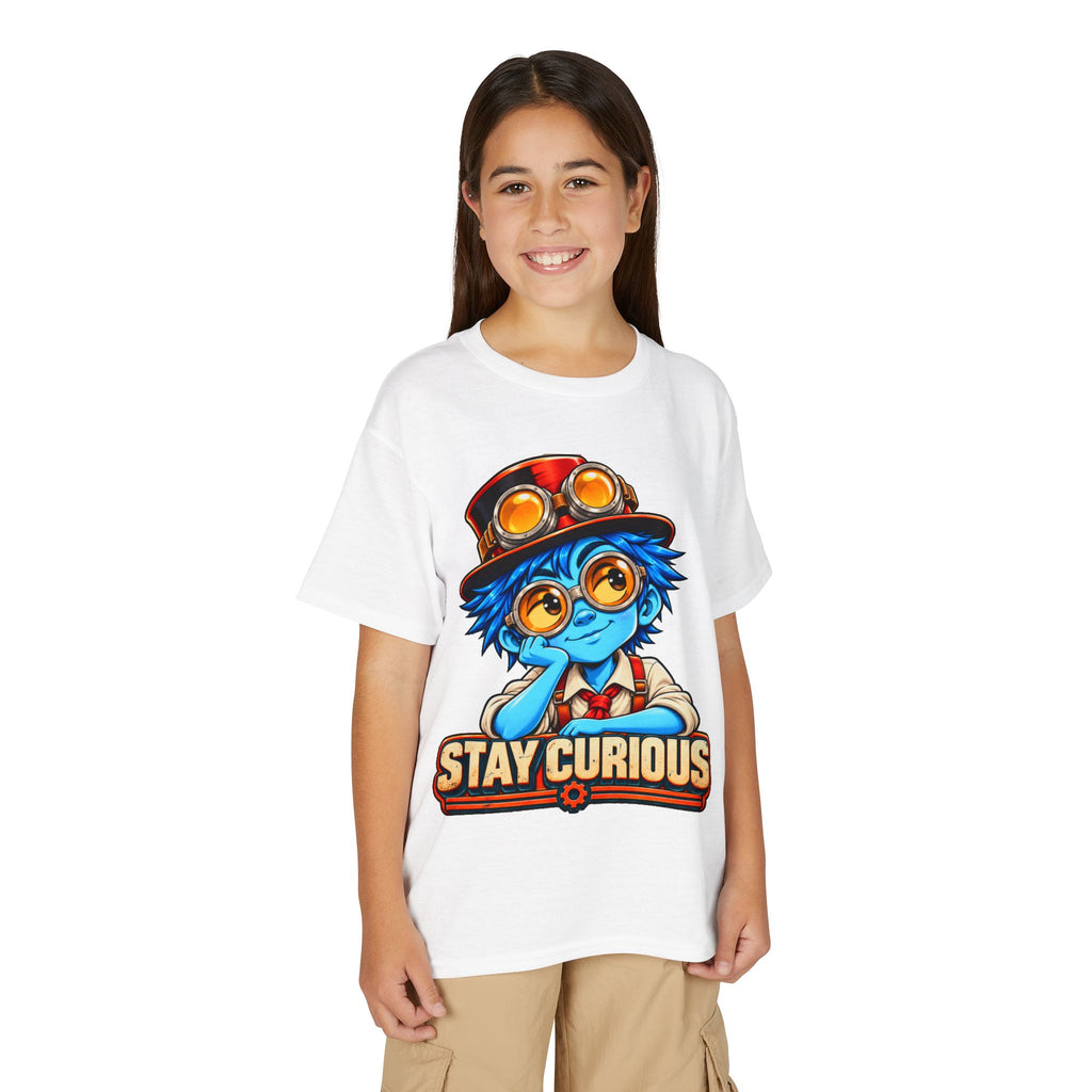 Stay Curious Kids T‑Shirt — Cute Steampunk Explorer Youth Tee