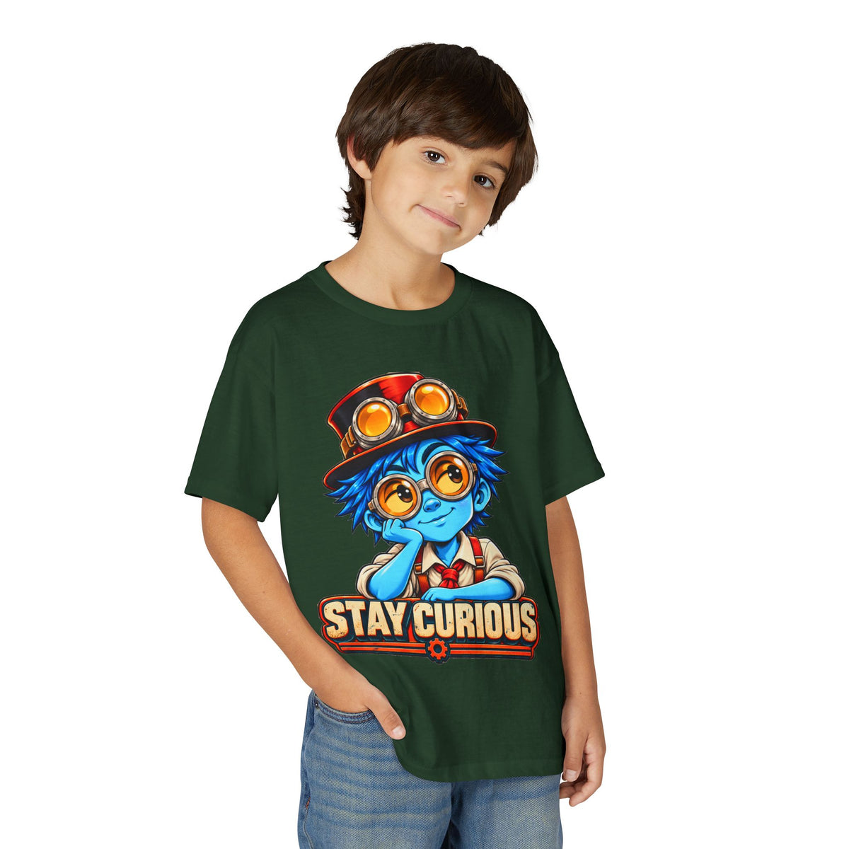 Stay Curious Kids T‑Shirt — Cute Steampunk Explorer Youth Tee