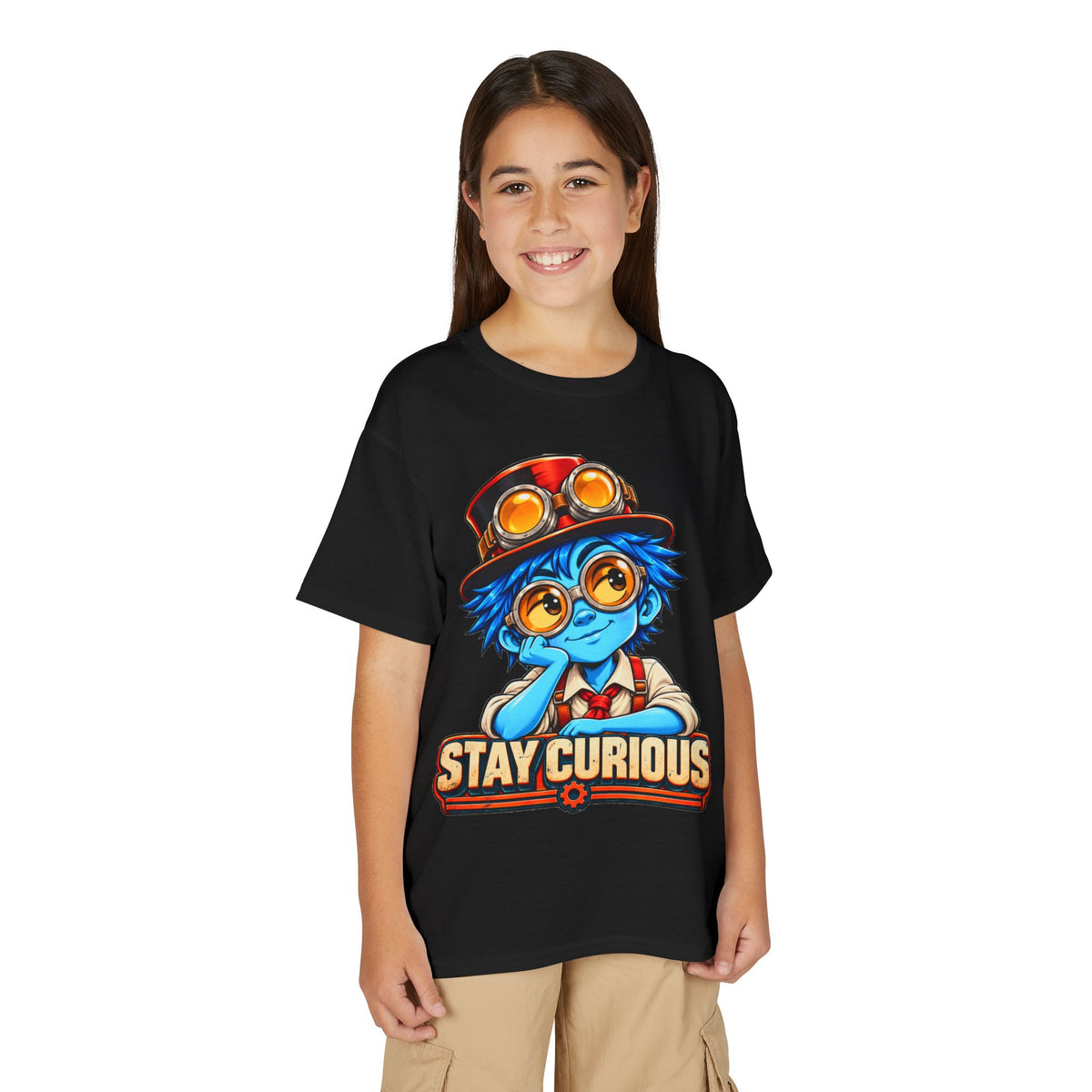 Stay Curious Kids T‑Shirt — Cute Steampunk Explorer Youth Tee