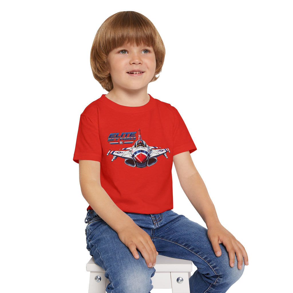 Toddler T‑Shirt — Vintage Jet Fighter Graphic (Patriotic Red, White & Blue)