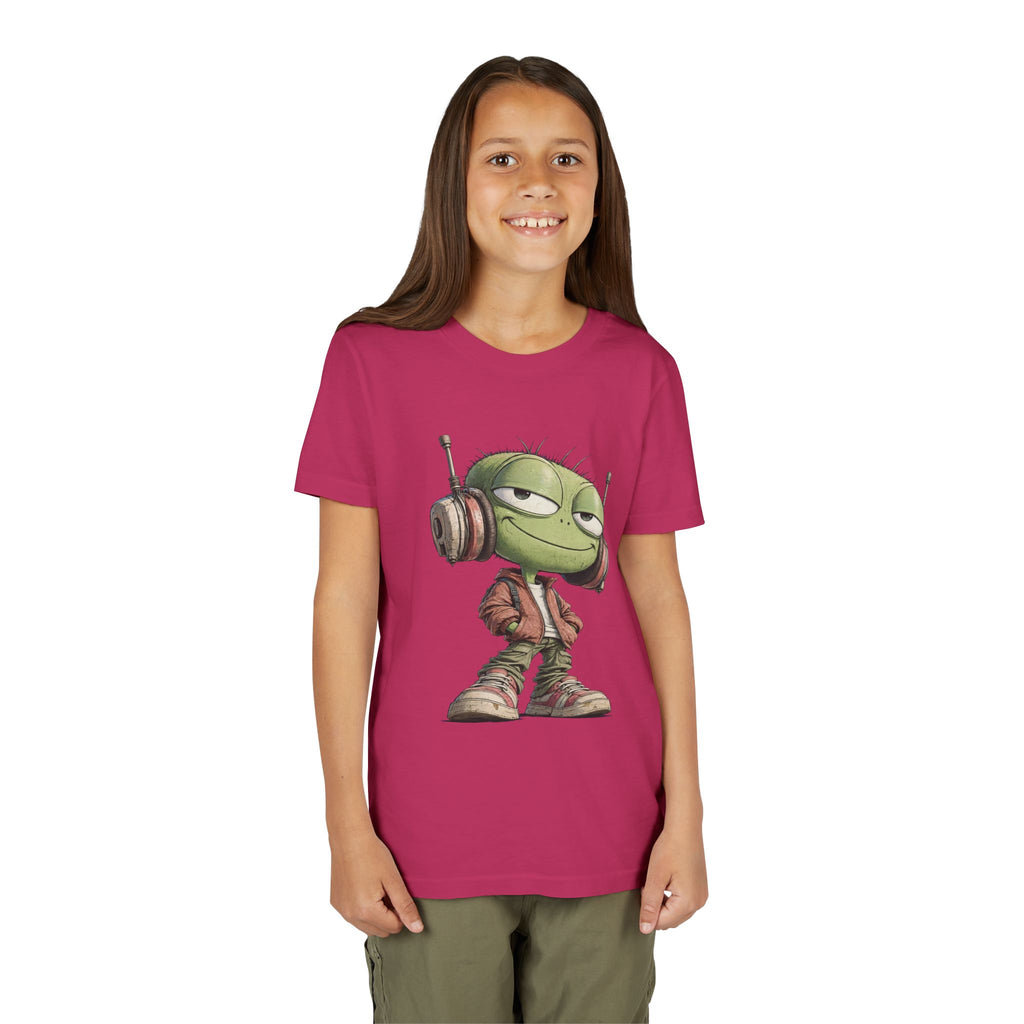 Youth Tee — Cool Green Dude with Headphones Graphic