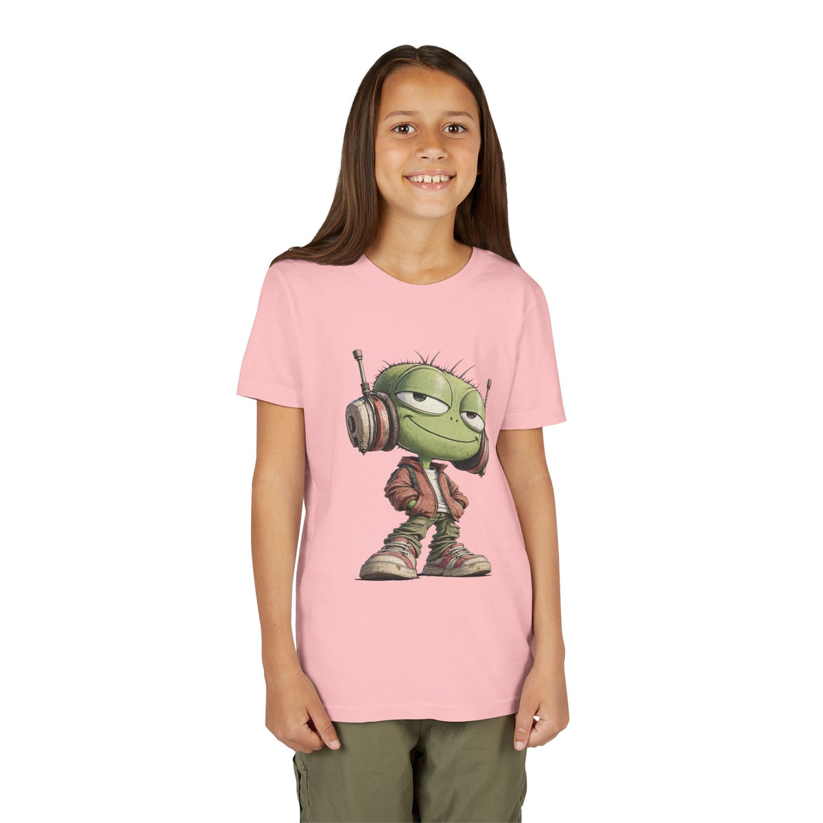 Youth Tee — Cool Green Dude with Headphones Graphic