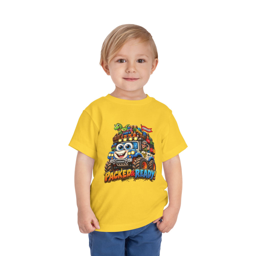 Toddler Tee — 'Packed & Ready' Cartoon Monster Truck Travel Shirt