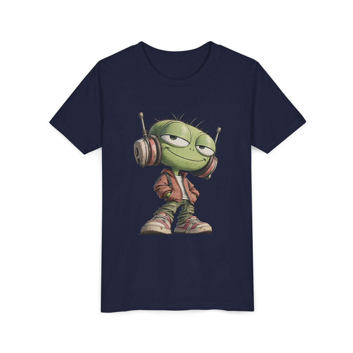 Youth Tee — Cool Green Dude with Headphones Graphic