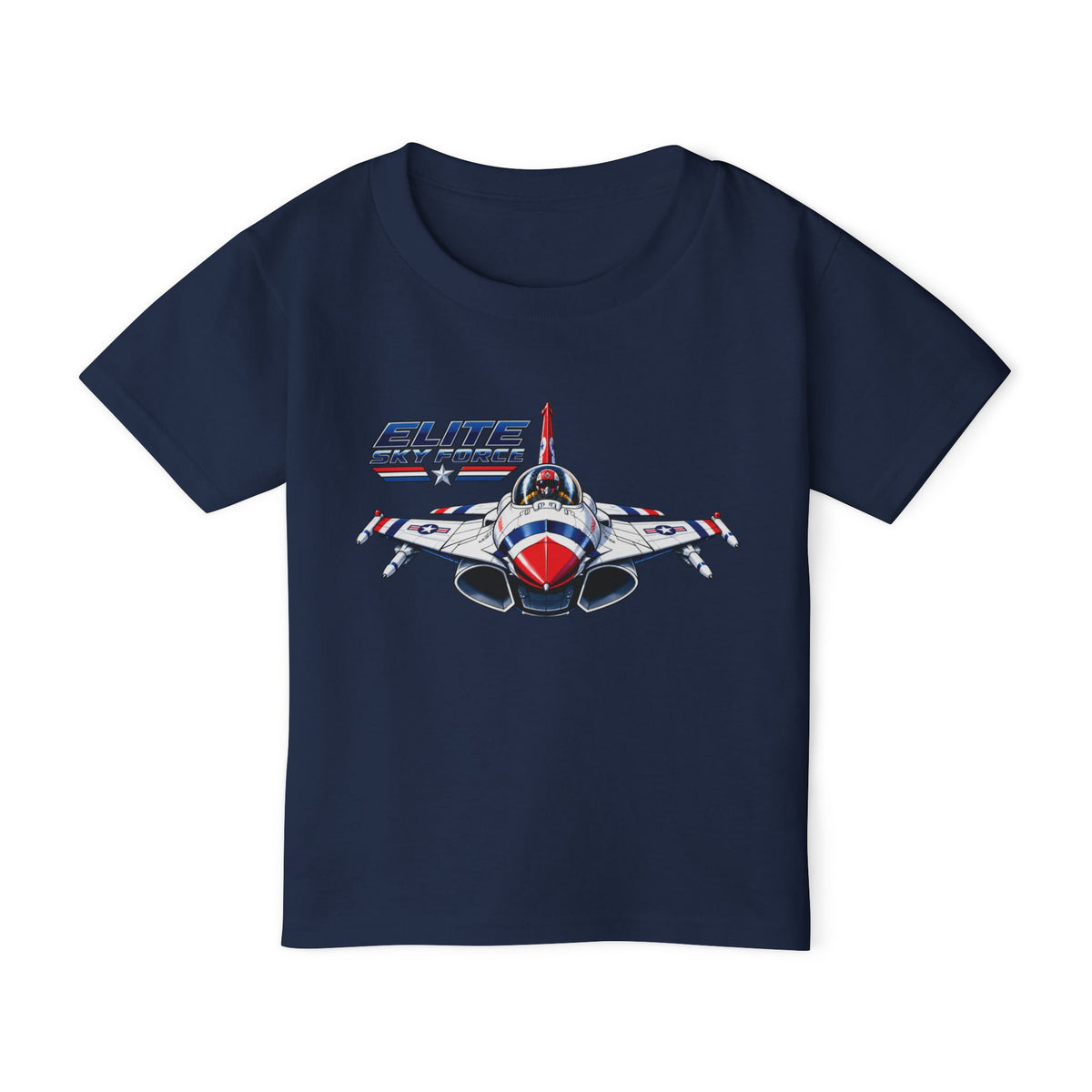 Toddler T‑Shirt — Vintage Jet Fighter Graphic (Patriotic Red, White & Blue)
