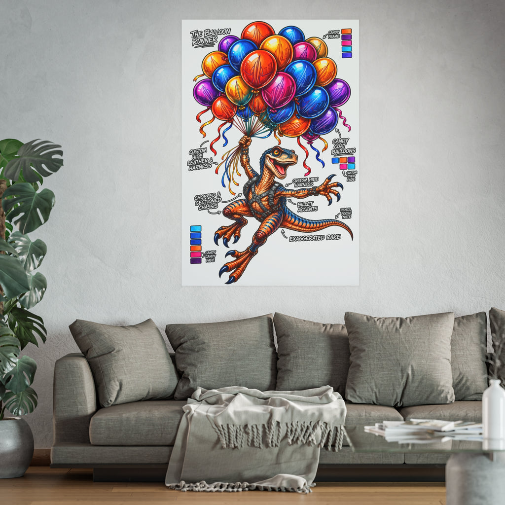 The Balloon Runner | Colorful Raptor & Balloon Graphic Art