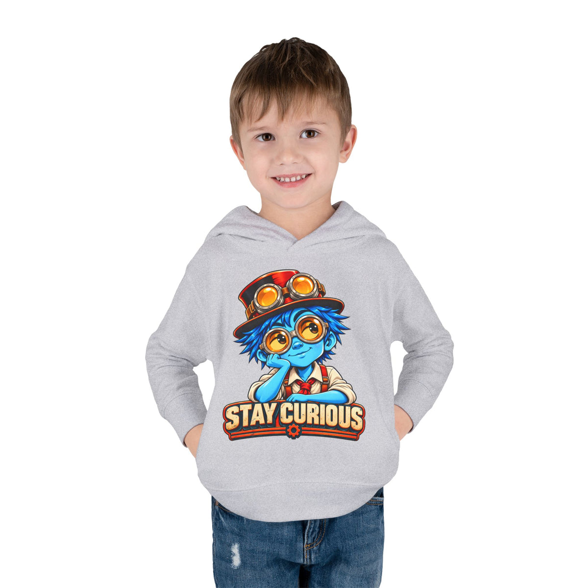 Toddler Hoodie — "Stay Curious" Blue Explorer Pullover