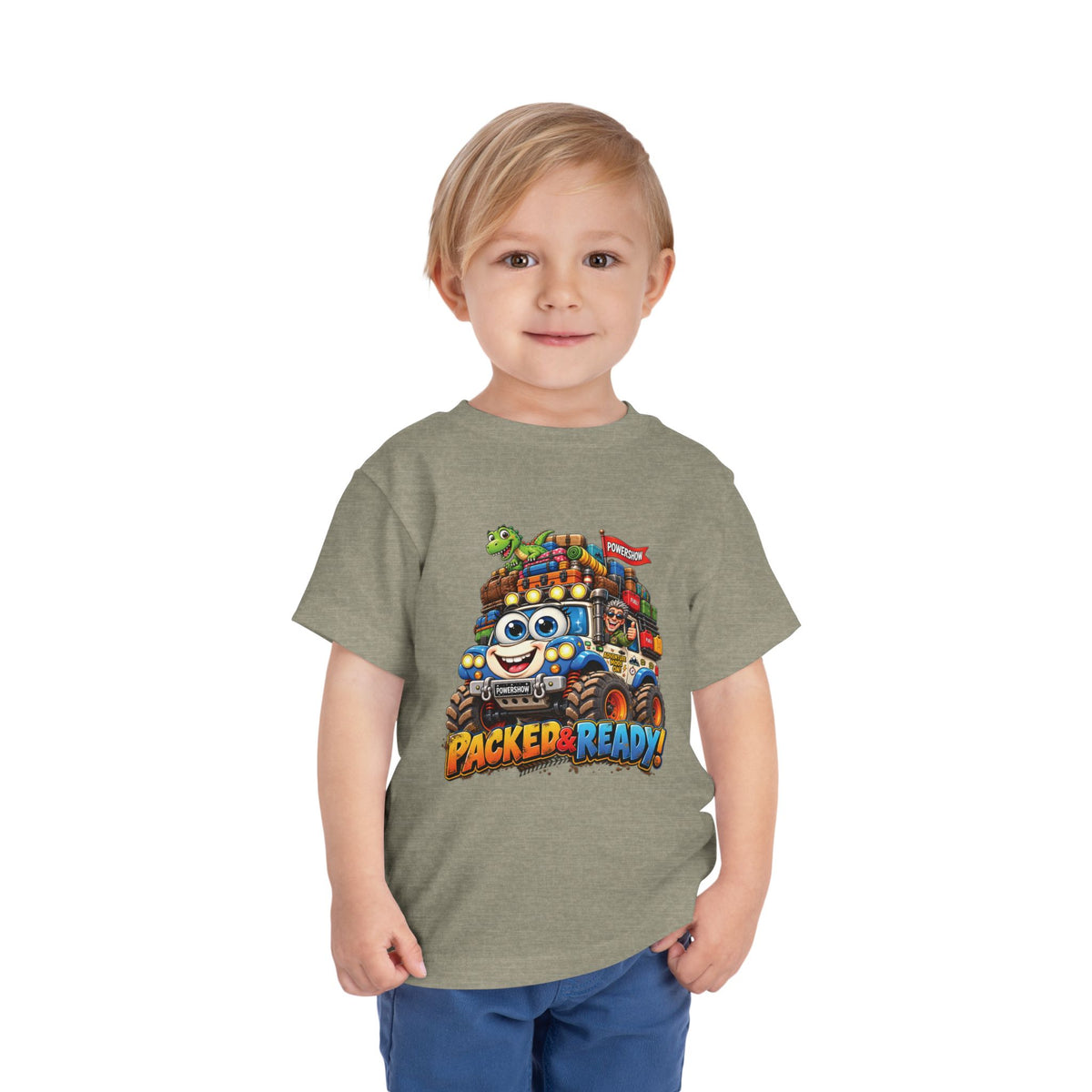 Toddler Tee — 'Packed & Ready' Cartoon Monster Truck Travel Shirt