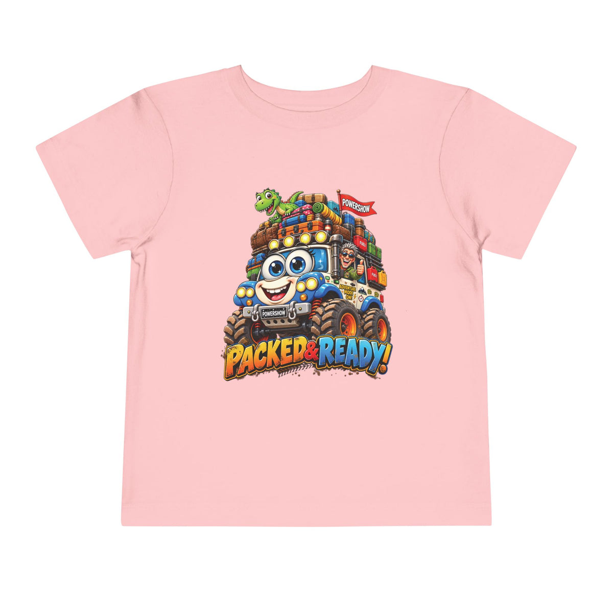 Toddler Tee — 'Packed & Ready' Cartoon Monster Truck Travel Shirt