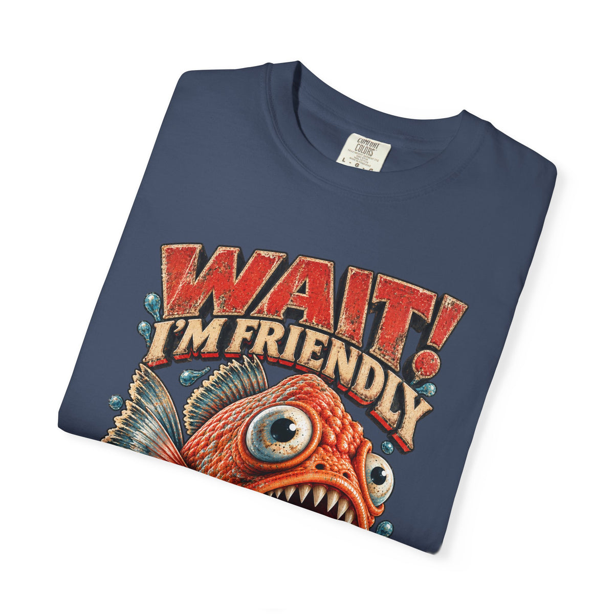 Wait I'm Friendly Fish Tee - Vintage Piranha Graphic T-Shirt
