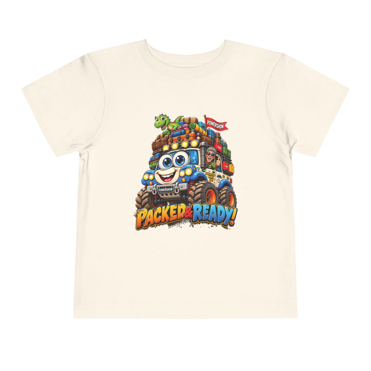 Toddler Tee — 'Packed & Ready' Cartoon Monster Truck Travel Shirt