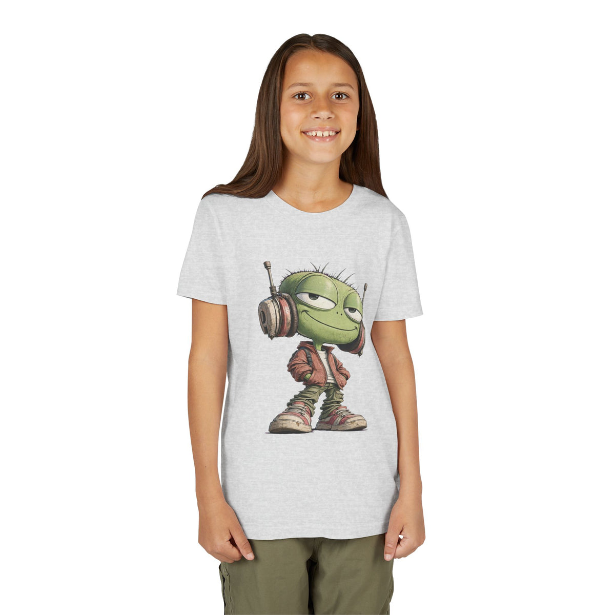 Youth Tee — Cool Green Dude with Headphones Graphic