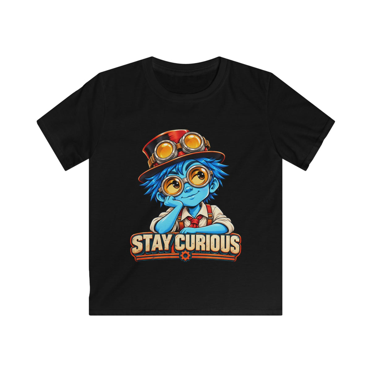 Kids Tee — "Stay Curious" Steampunk Explorer Graphic