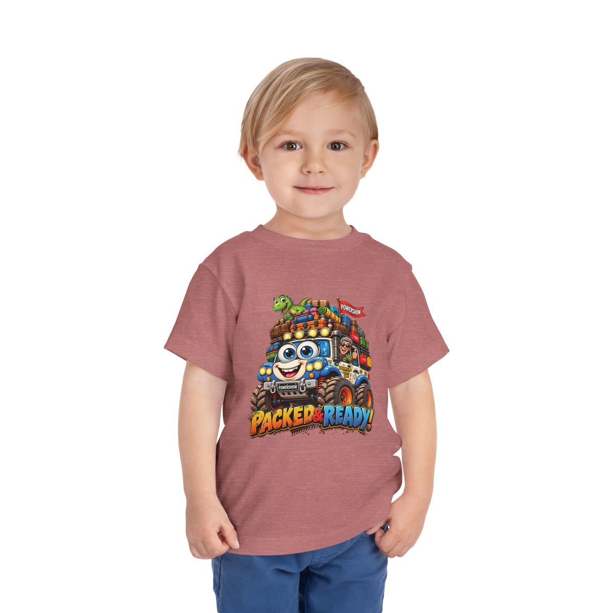 Toddler Tee — 'Packed & Ready' Cartoon Monster Truck Travel Shirt