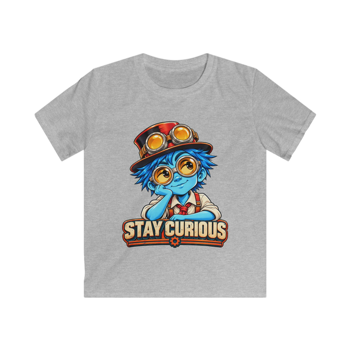 Kids Tee — "Stay Curious" Steampunk Explorer Graphic