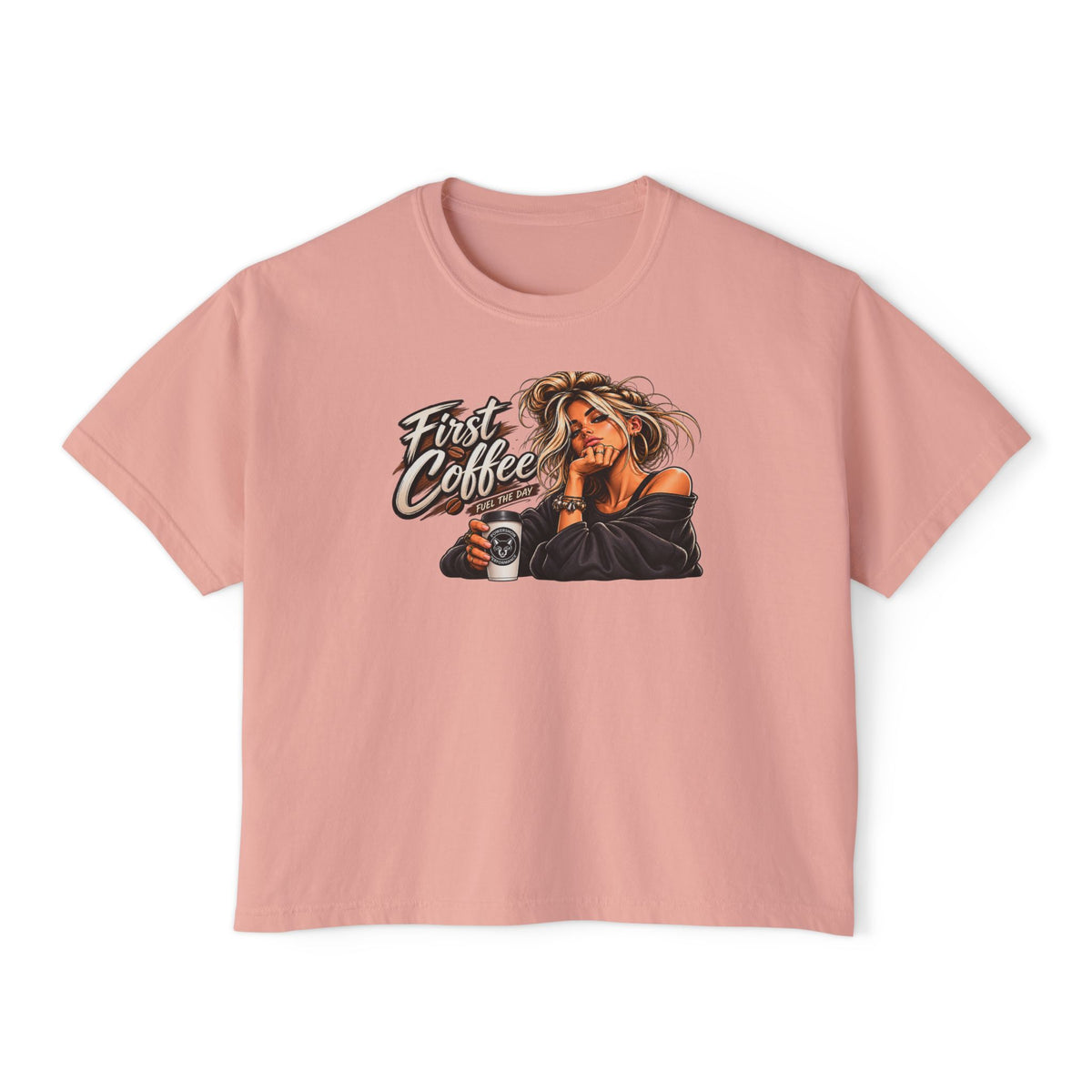 First Coffee Graphic Tee — Women's Boxy Tee